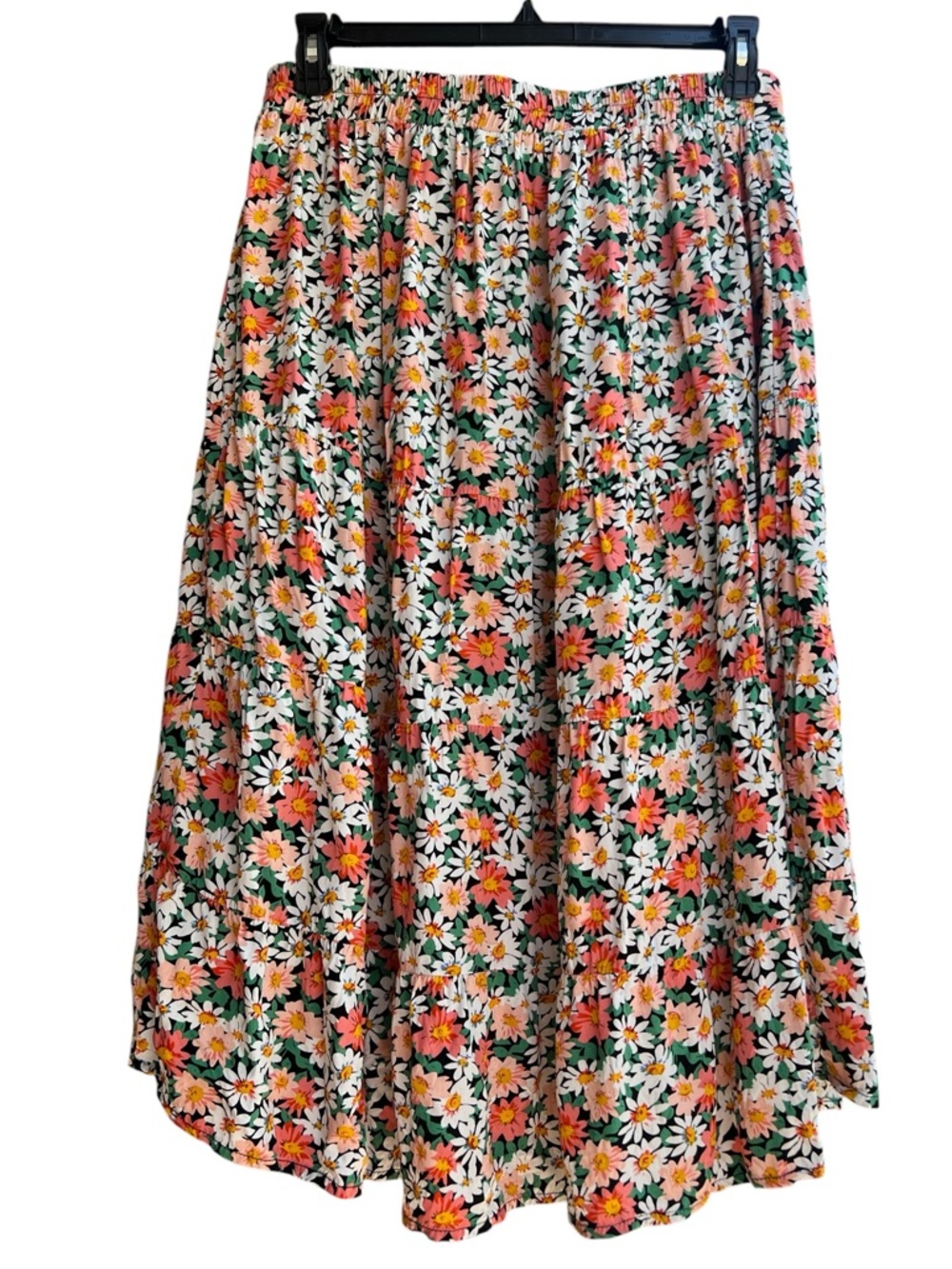 Pretty Garden Floral Daisy Ho-Low Hem Midi Skirt Elastic Waist Size L Colorful - Picture 5 of 14